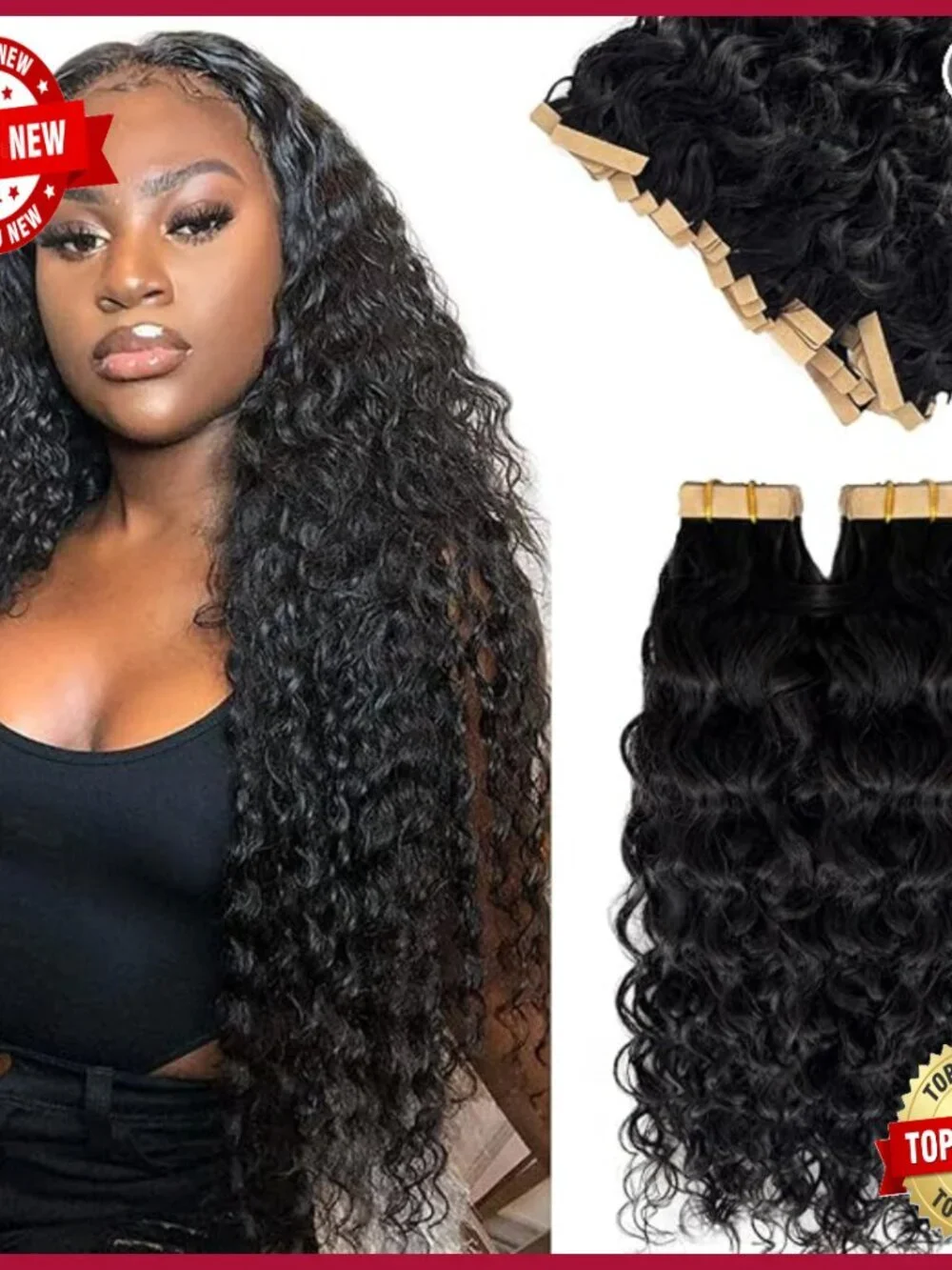 24 Inch Water Wave Tape In Human Hair Extensions 40 Pieces 100G